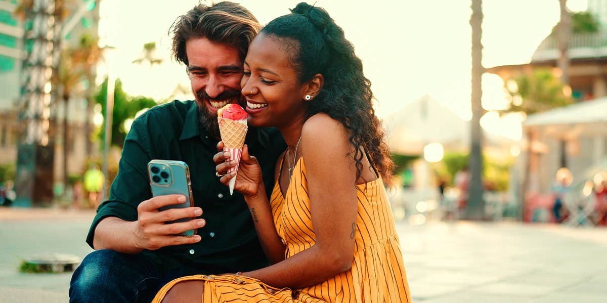couple on date enjoying ice cream