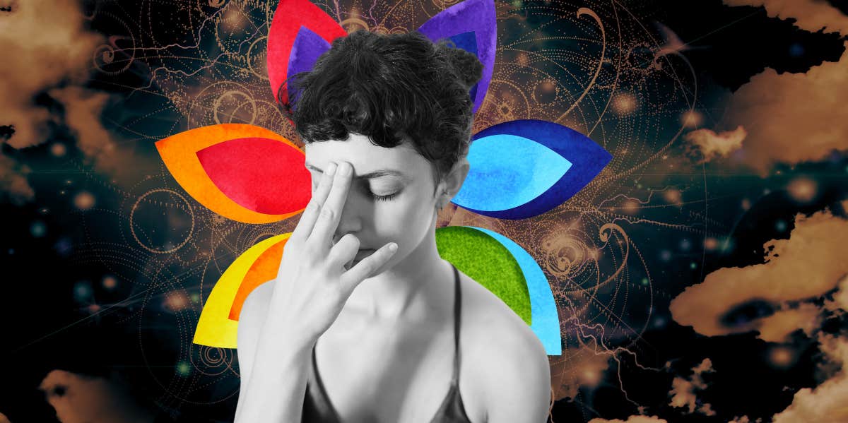 100 Third Eye Chakra Affirmations For Intuition & Wisdom woman touching her third eye