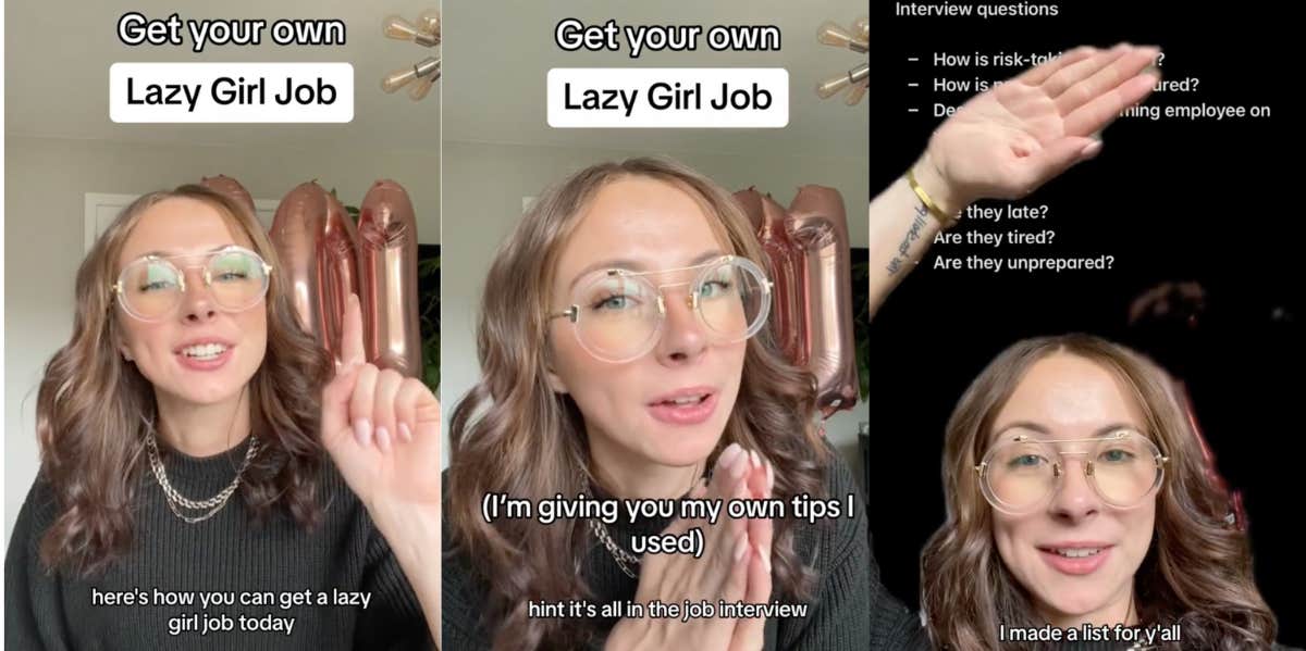 TikTok anti-work girlboss advising about lazy girl jobs you can quiet quit