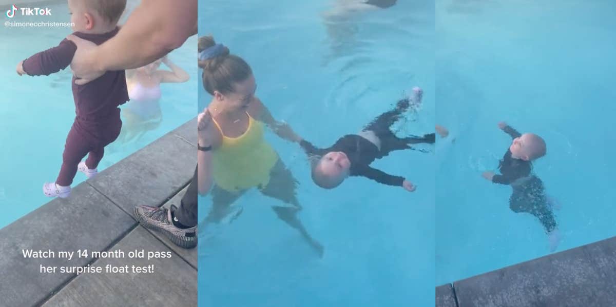 Mom Slammed For Video Of Her Baby Being Thrown Into Pool For A ‘Surprise Test’ TikTok baby swimming