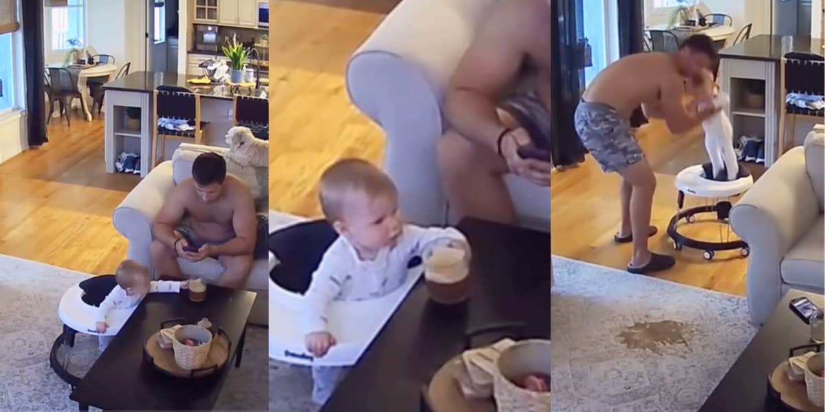 tiktok video of dad not noticing his baby was taking his hot coffee 