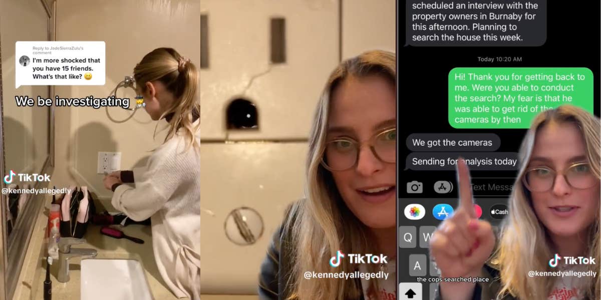 TikToker describing finding hidden camera in an airbnb