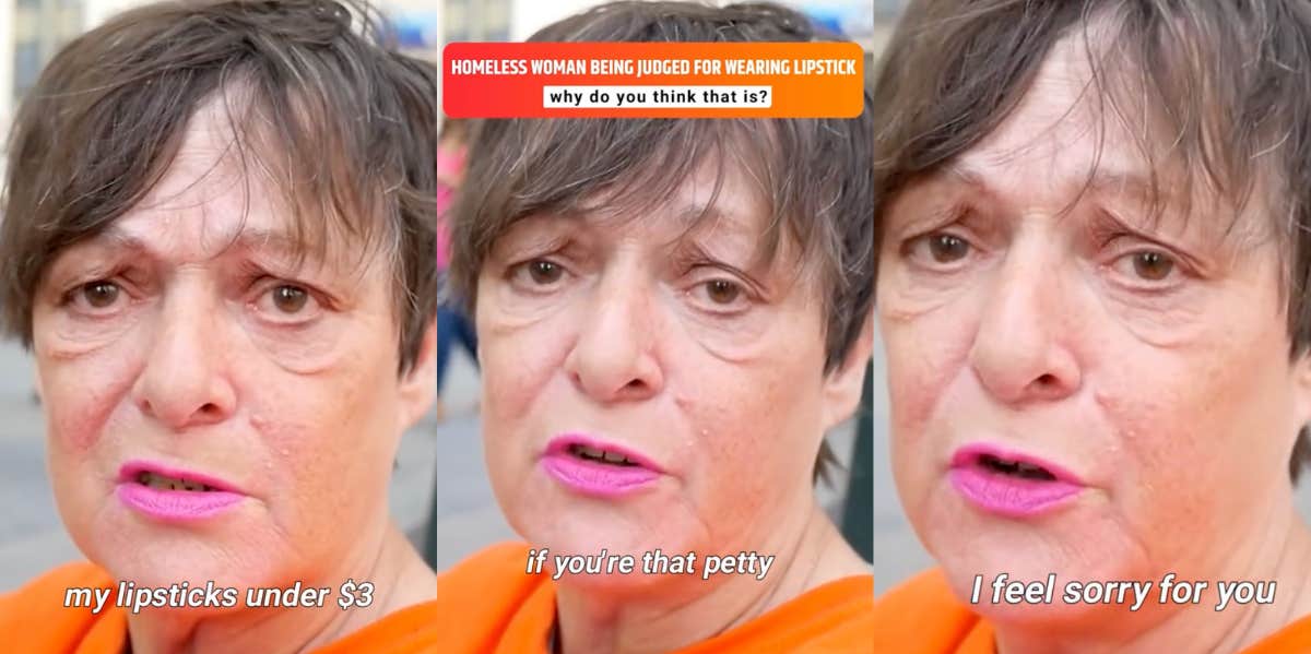 Homeless Woman Gets Scolded For Wearing Lipstick & Taking Showers screenshots of homeless woman who gets scolded for wearing lipstick and taking showers