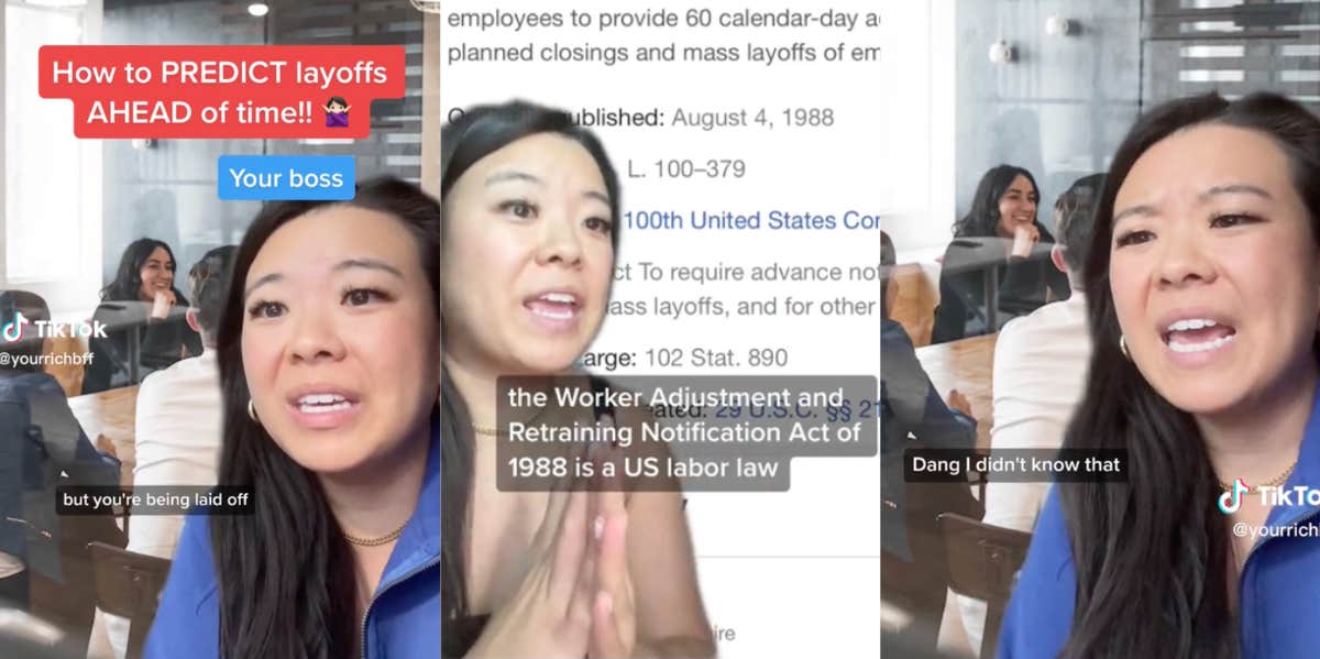 Wall Street Veteran Shares How To Predict Layoffs At Your Job TikToker sharing her method of learning about layoffs