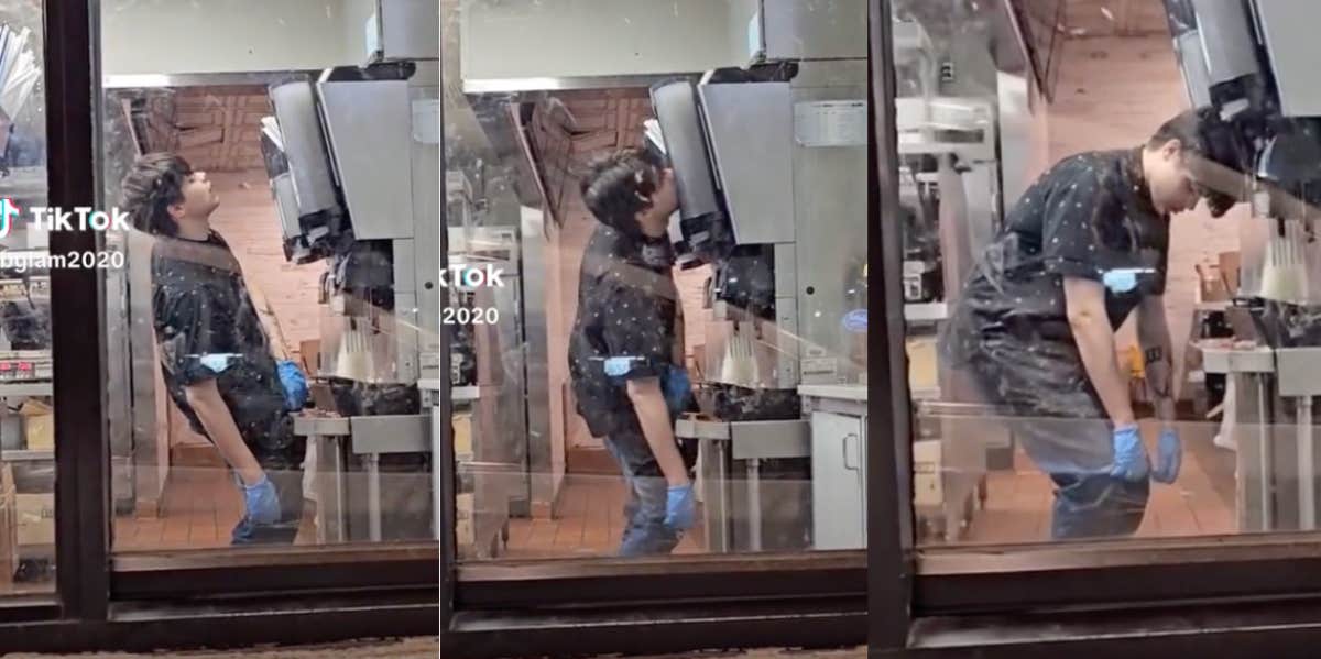 Video Of Taco Bell Worker Falling Asleep On His Feet Sparks Debate Screenshots of TikTok showing Taco Bell worker falling asleep on his feet