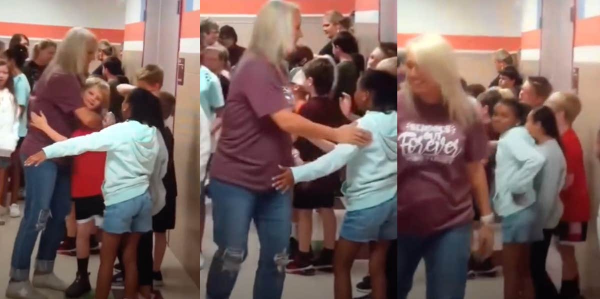 Screenshots of video of teacher refusing to hug a black student