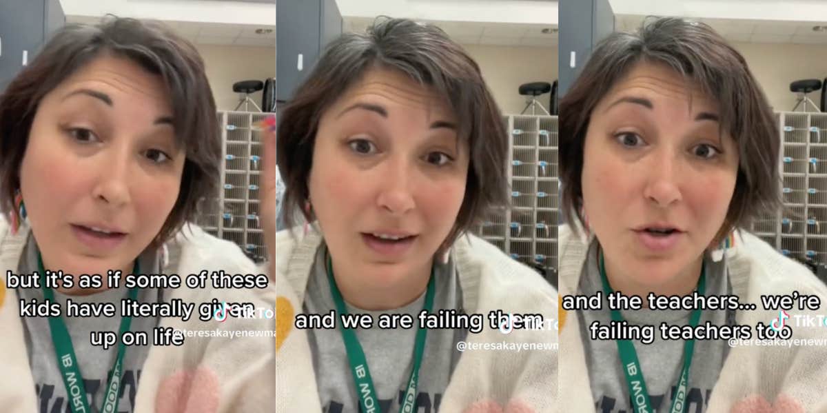 Screenshots from TikTok of teacher explaining why teachers are quitting