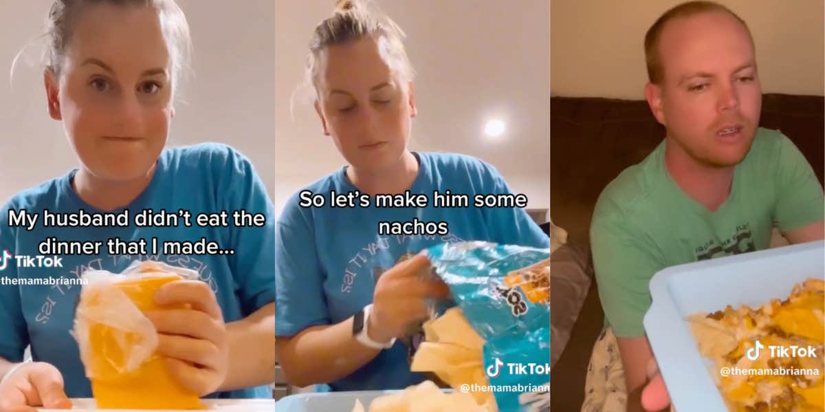 Screenshots of TikToker making her husband a separate meal