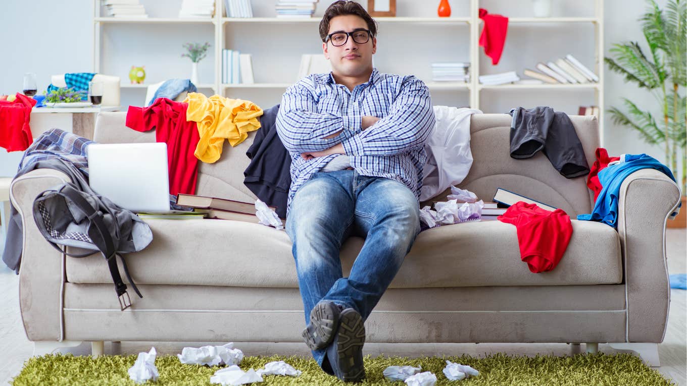 Dad relaxing in a messy house