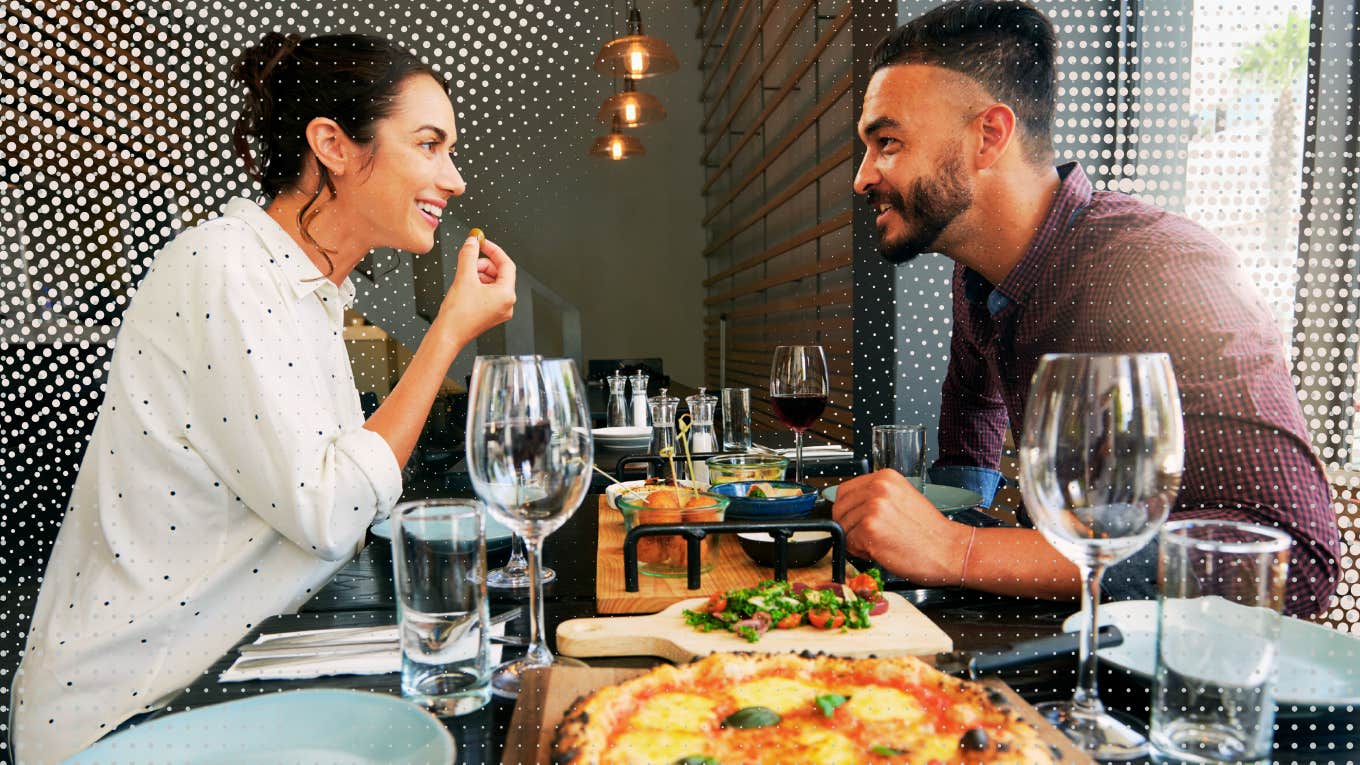 12 Tips On Dating After Divorce, According To A Professional Matchmaker two people on a date eating pizza