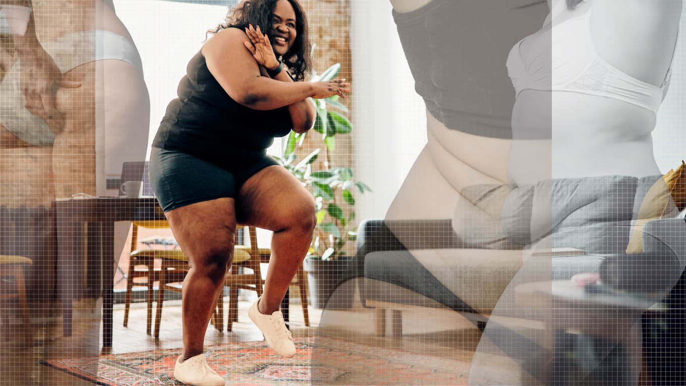 Women embracing their bodies, dancing in the living room with the most joy