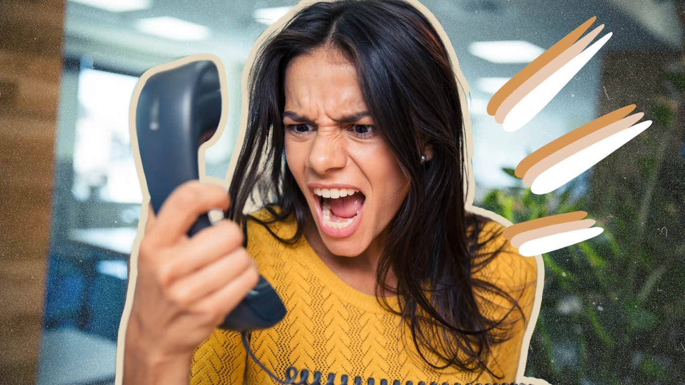 Woman aggressively yelling at phone 