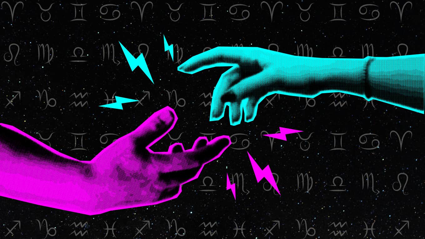 hands reaching out to each other and zodiac signs