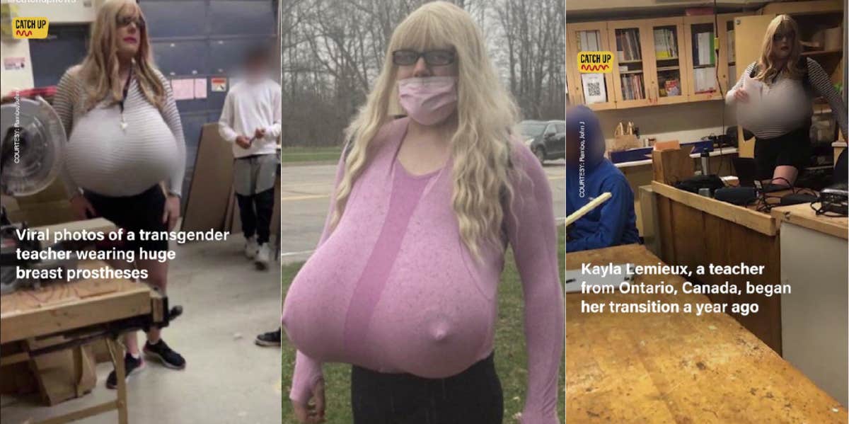 Trans Teacher Wears Huge Fake Breasts To School Sparking Outrage trans teacher with large fake breasts