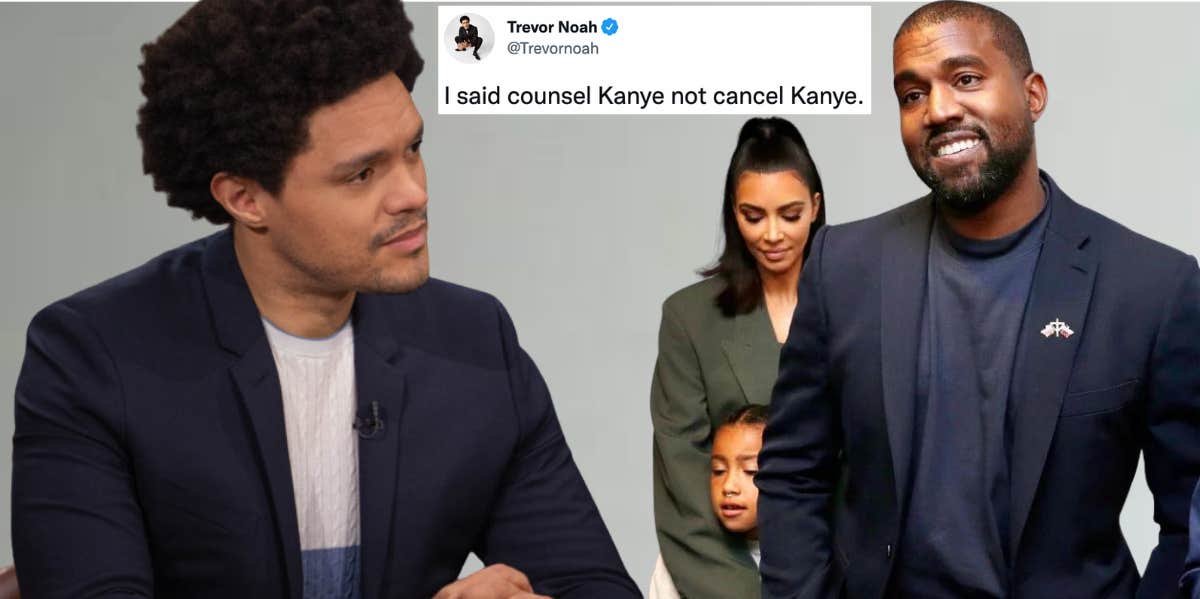 Kanye West, Kim Kardashian, and Trevor Noah