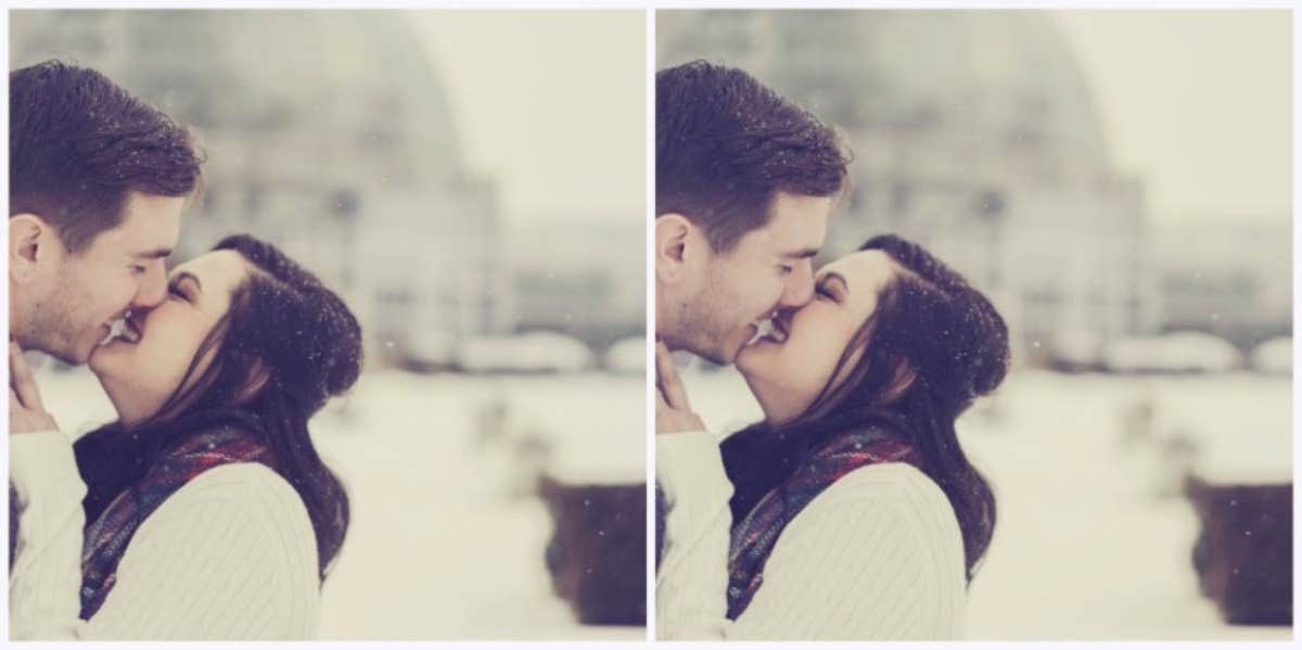 couple kissing in the snow