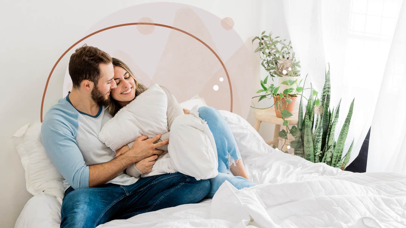 Couple staying at home snuggling