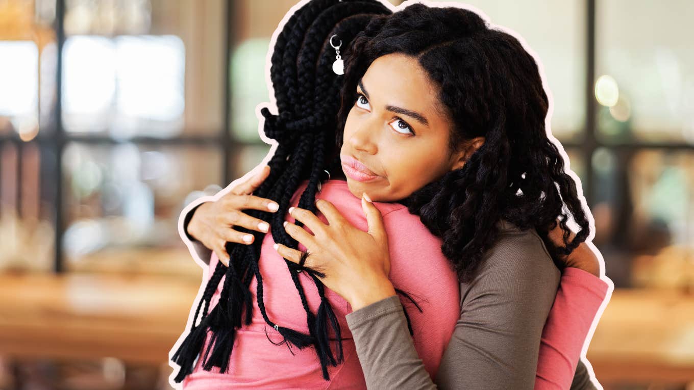 8 Types Of Toxic Relationships To Cut Out Of Your Life Now Two women hugging, rolling eyes behind her back