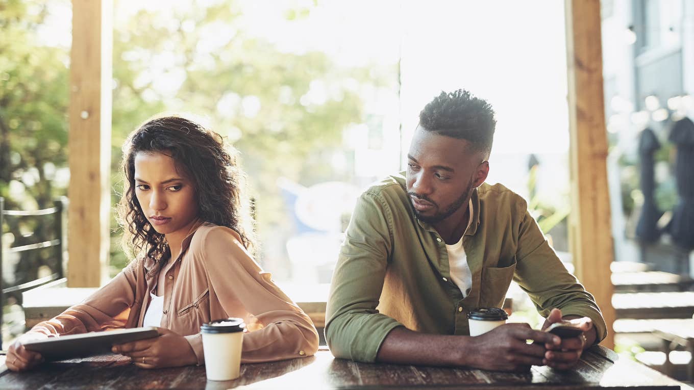 couple in the same room but acting like strangers