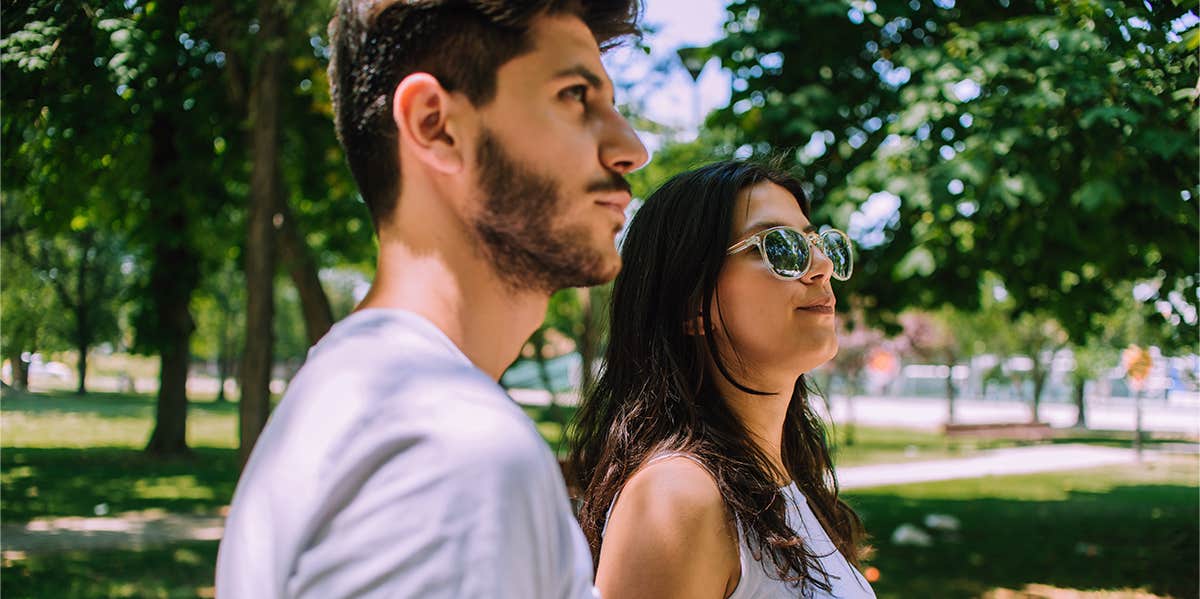 couple walking in park