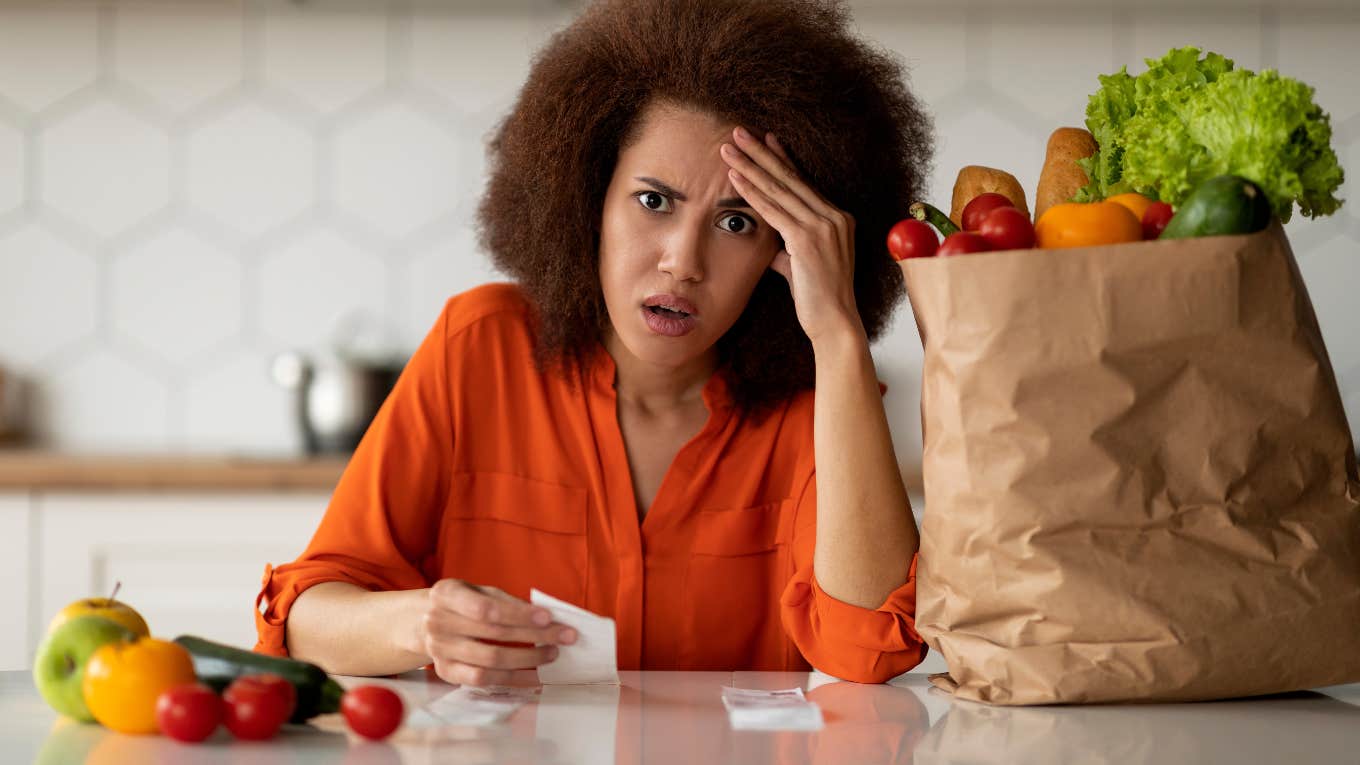 Woman shocked at her grocery bill