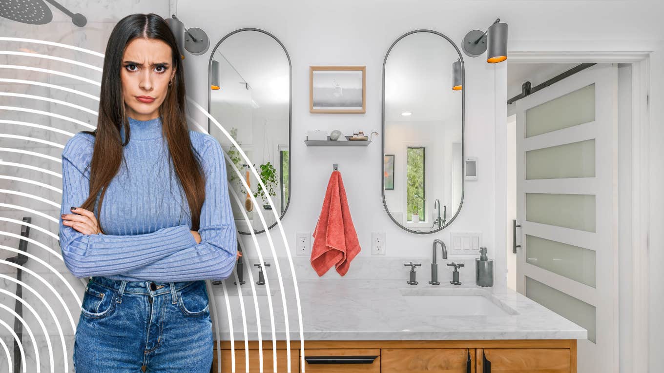 Woman Sparks Debate After Nailing Decorative Towel To The Wall After People Keep Using It mad woman, bathroom