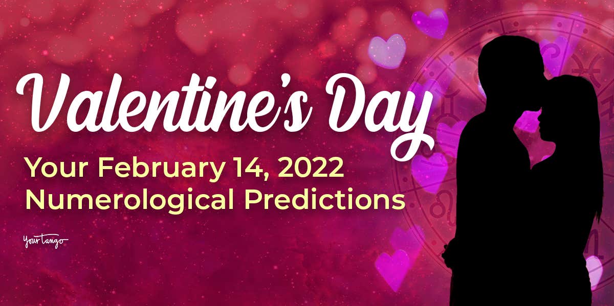 Valentine's Day Numerogical predictions shadow silhouette of couple with pink background