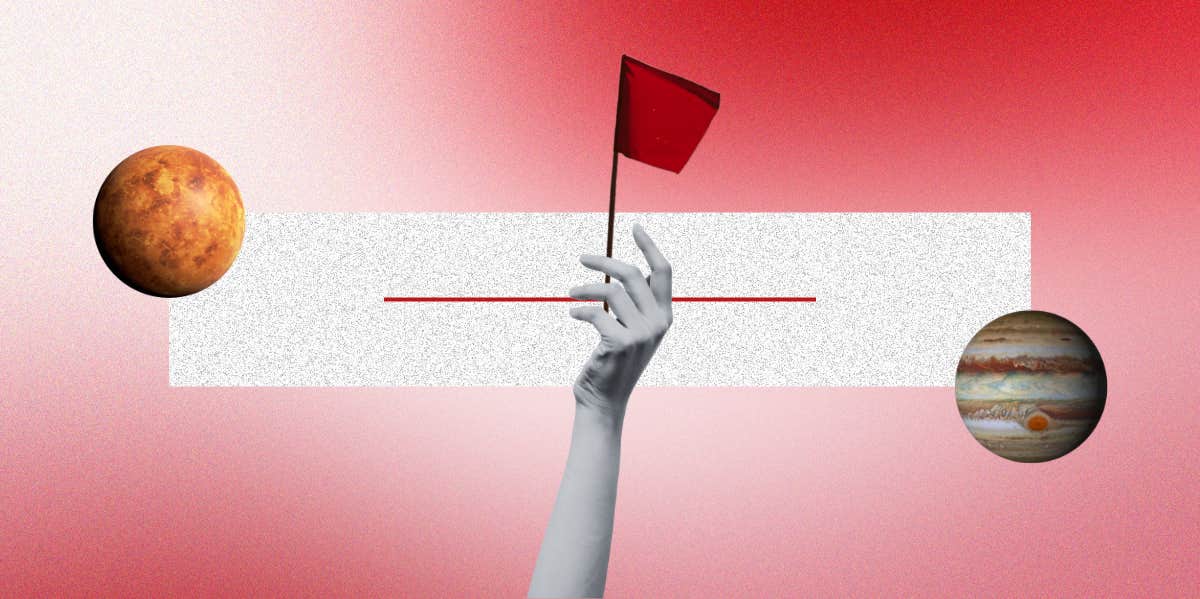 Zodiac Signs See Red Flags During Venus Square Jupiter August 22, 2023 hand holding up a red flag, venus and jupiter