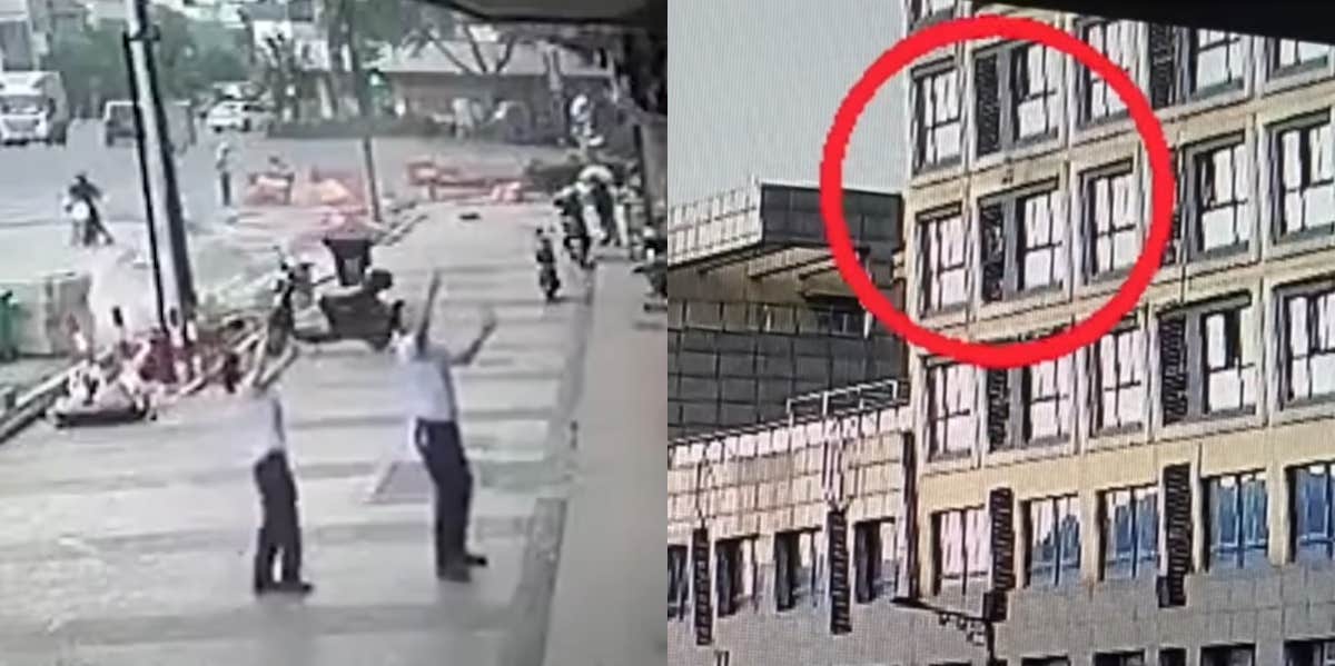 Video Shows The Moment A Man Caught A Toddler Falling Out Of A Window China video girl falling