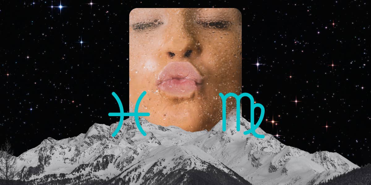 Virgo And Pisces Compatibility woman making kissing face, pisces and virgo glyphs