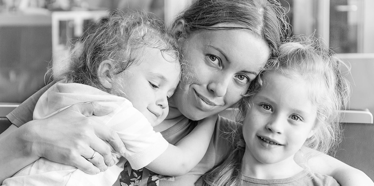 mother with children black and white