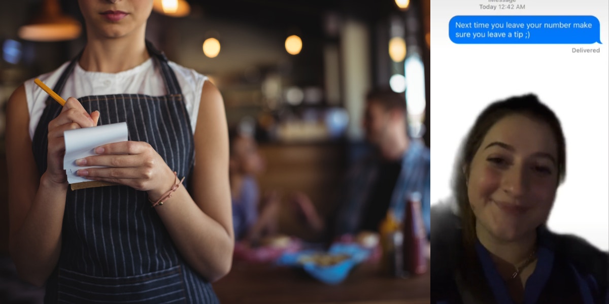 Waitress-phone-number-tip Left: Waitress taking orders Right: TikToker in front of text screenshots