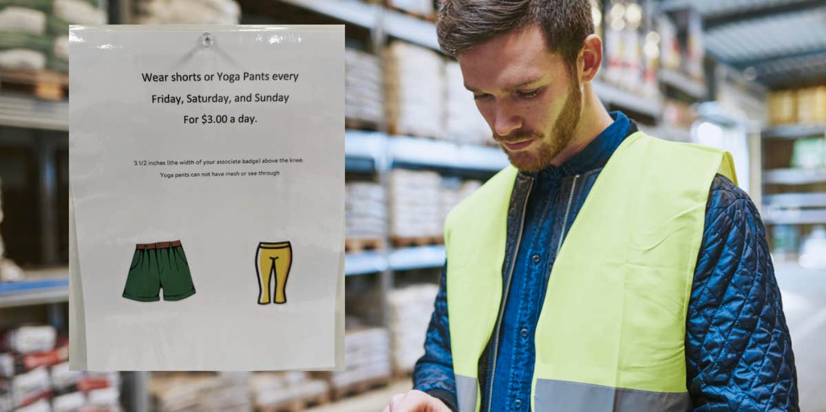 Employee Claims Walmart Asks Warehouse Workers To Pay $3 To Wear Shorts Or Yoga Pants To Work Walmart employee with a notice