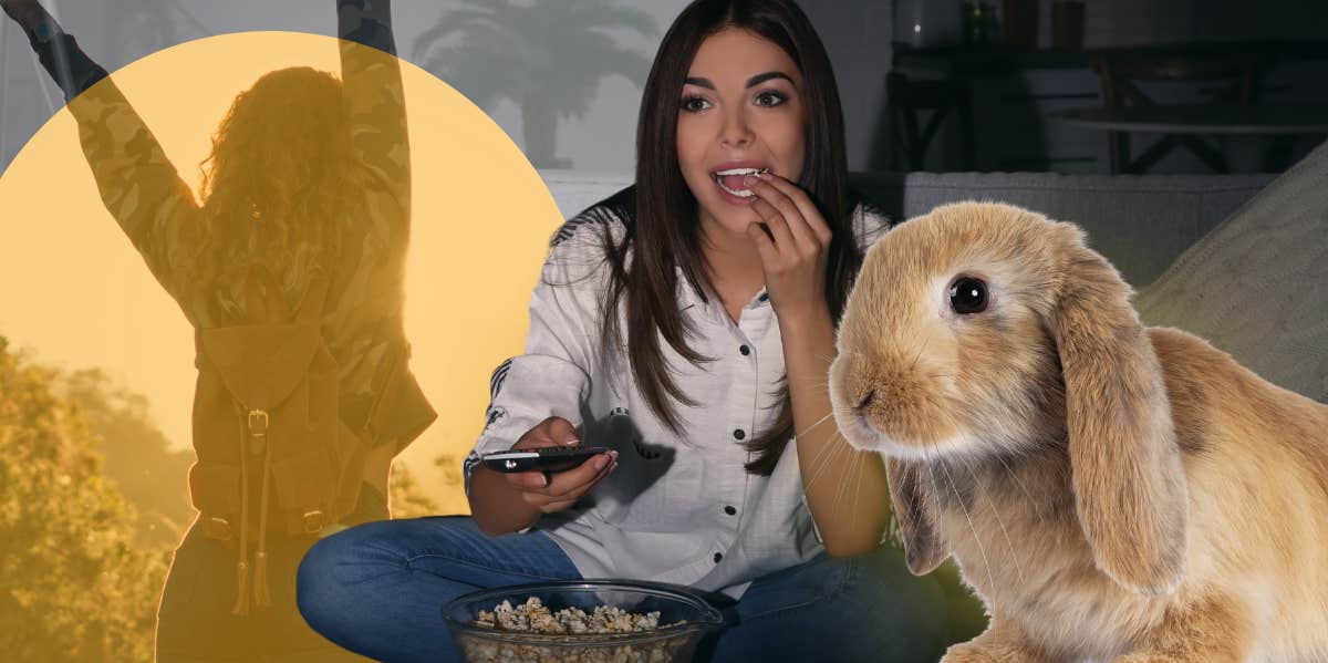 Why People Who Watch Nature Documentaries Are Way Happier, According To Research Woman watching tv on the couch