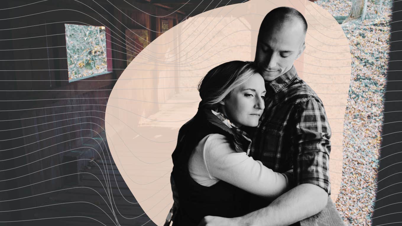 9 Tiny-But-Crucial Lessons That Have Kept My Marriage Strong For 10 Years Couple hugging on bridge