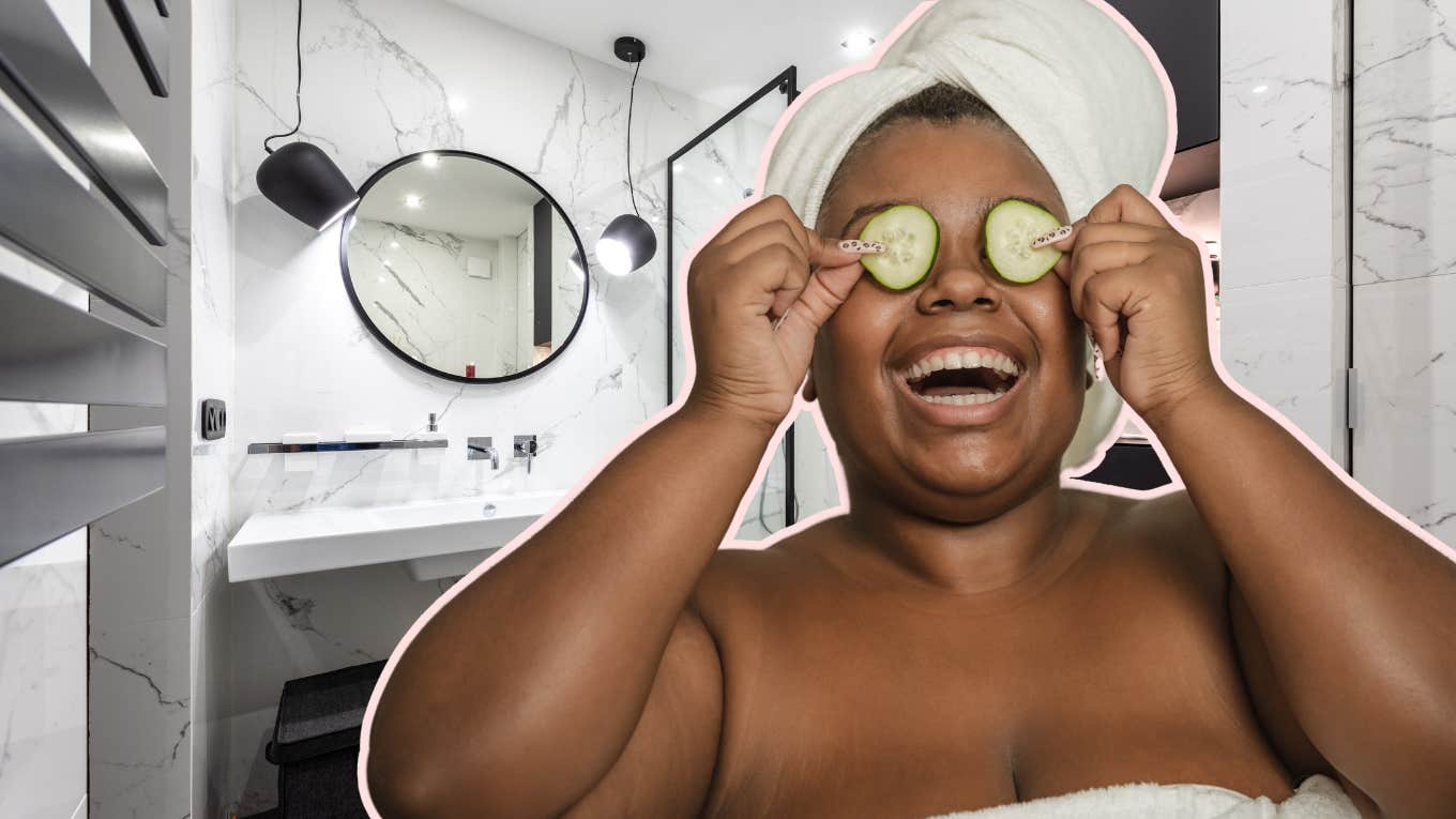 Woman practicing self care in bathroom