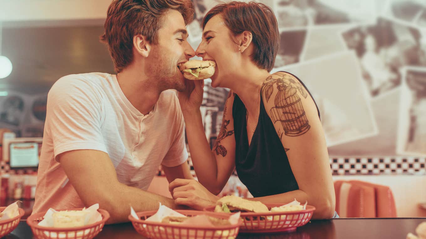 4 Ways To Make Your Relationship Better, According To A Therapist couple sharing food