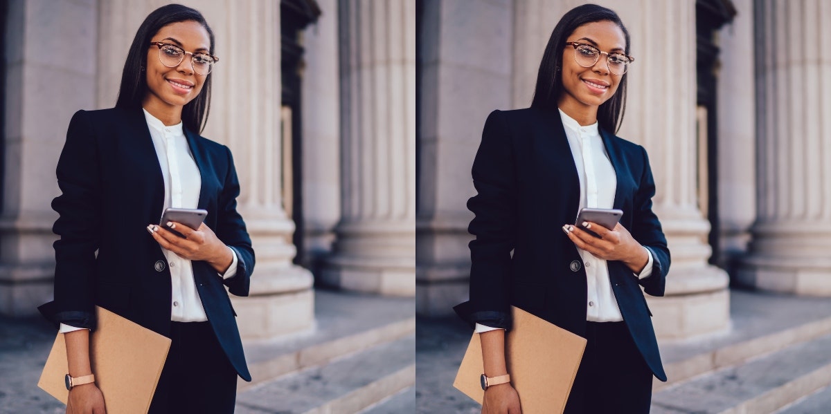 business woman with folder on steps