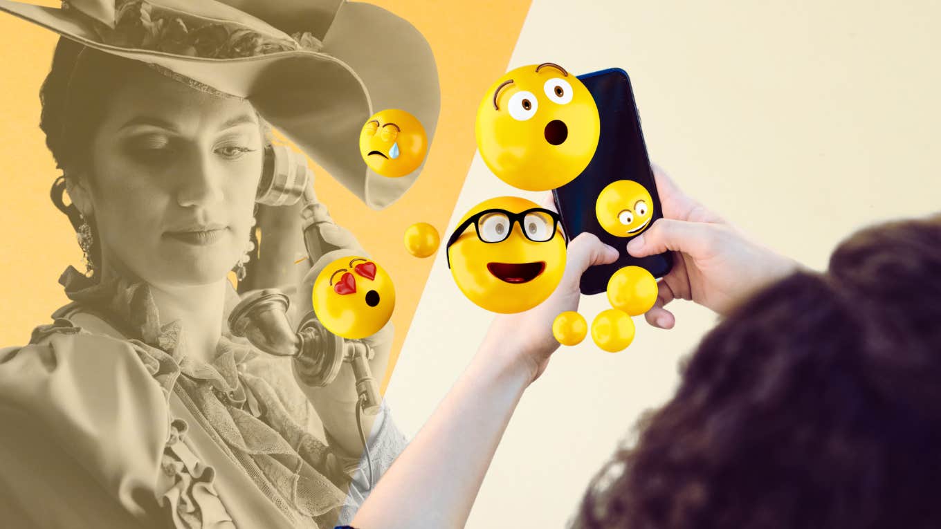 9 Surprising Ways Online Dating Is Like 18th-Century Courting 18th century woman on telephone, modern woman online dating and texting