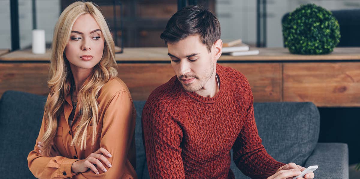 woman and man looking irritated with each other