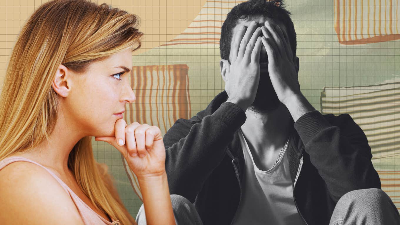 How to stop struggling to save the people you think need rescuing Troubled man and a woman curiously looking at him, planning to 'fix' him