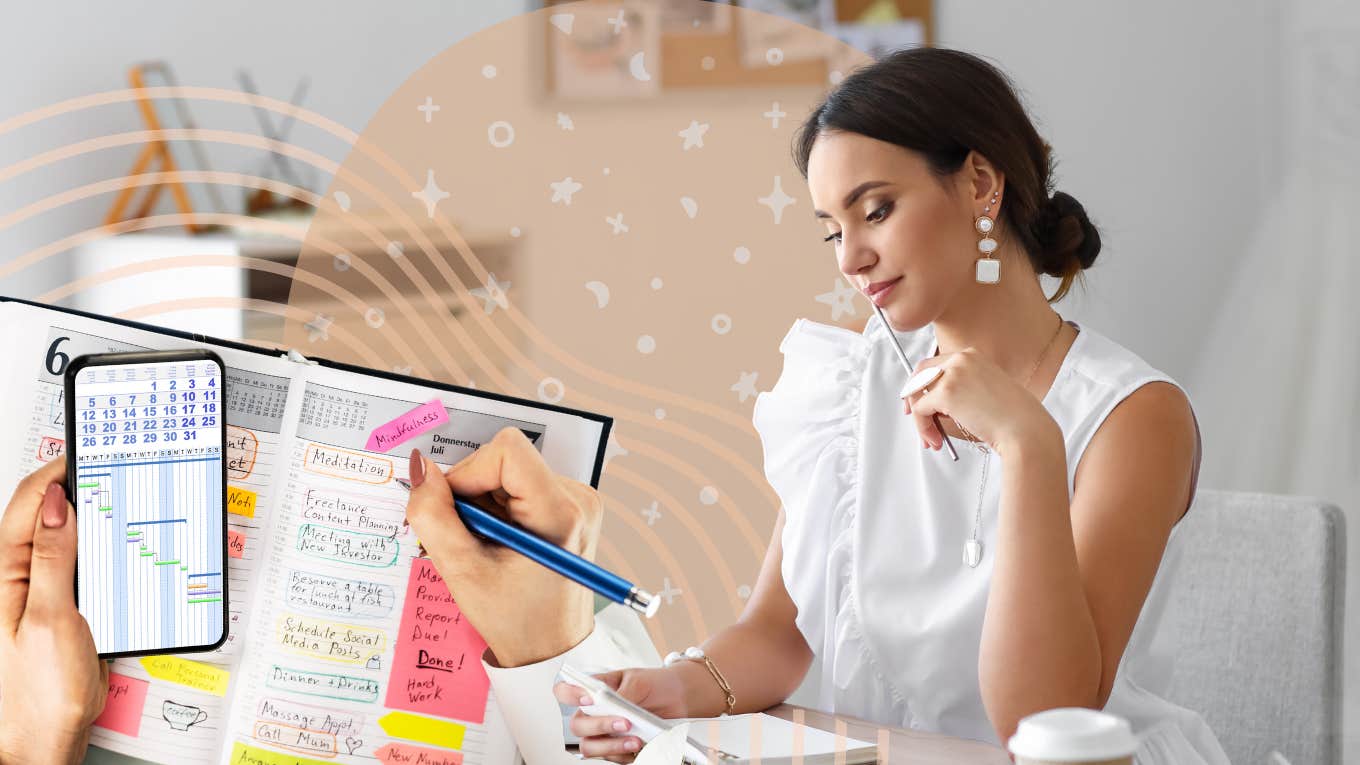 Woman time blocking her day to increase happiness and productivity