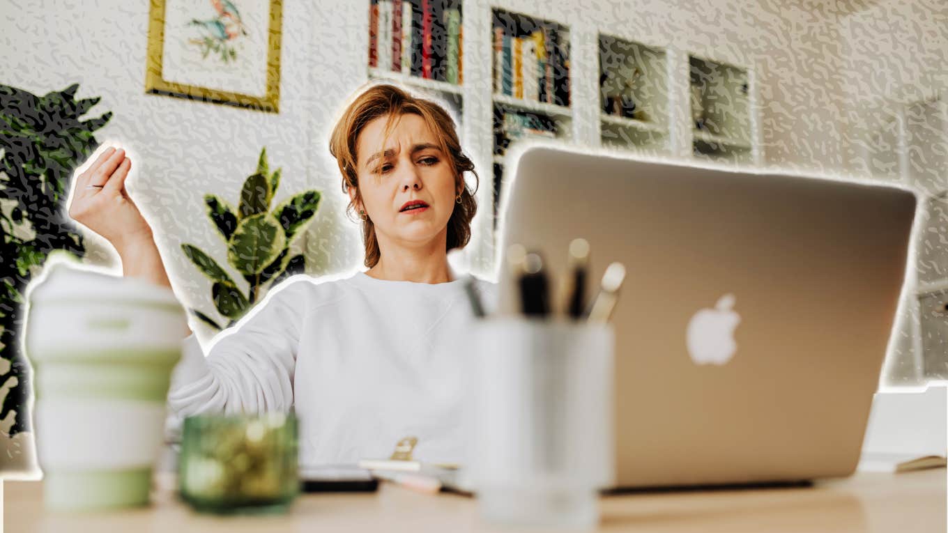 Woman annoyed while working 