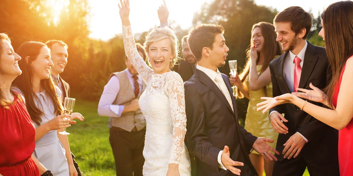 Wedding guests dancing