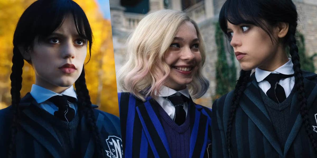 Jenna Ortega as Wednesday Addams, Emma Meyers as Enid Sinclair