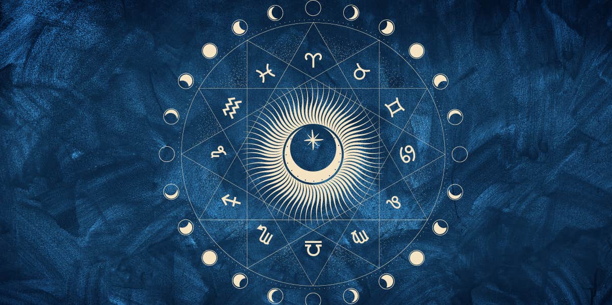 zodiac wheel on blue background