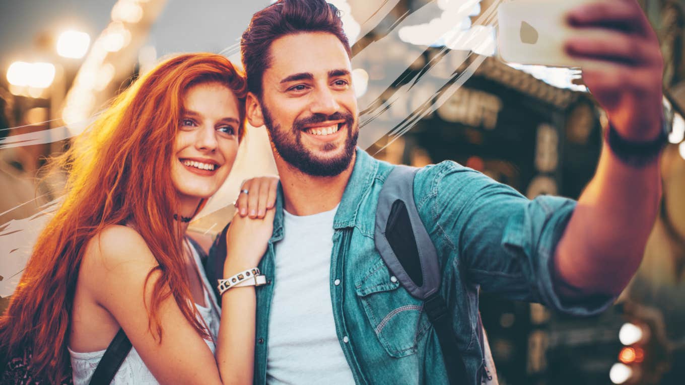 Couple on a date taking a selfie 