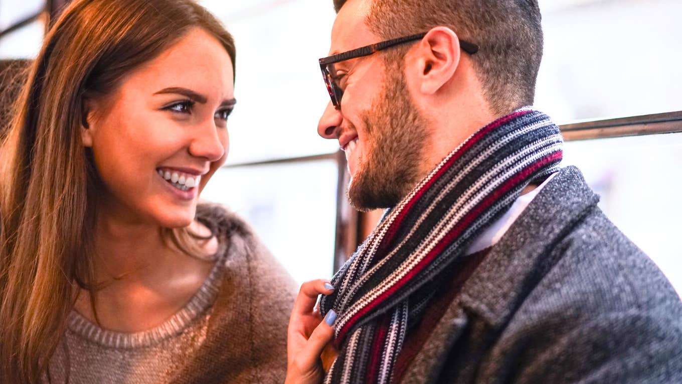 man and woman looking at each other