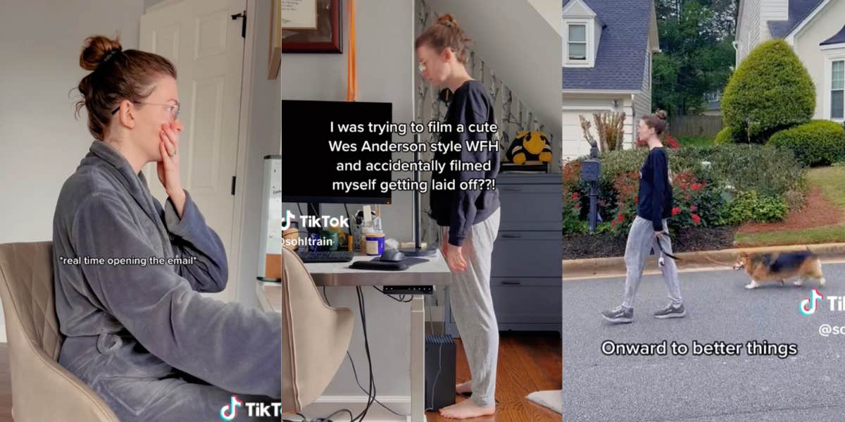 Woman's 'Wes Anderson' TikTok Trend Video Accidentally Films Layoff Screenshots from woman's Wes Anderson TikTok trend video