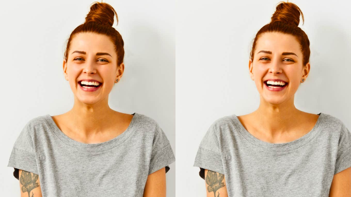 doubled image of happy smiling woman